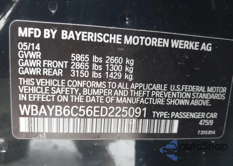 2014 BMW 750I xDrive из США, поврежденный, VIN WBAYB6C56ED225091